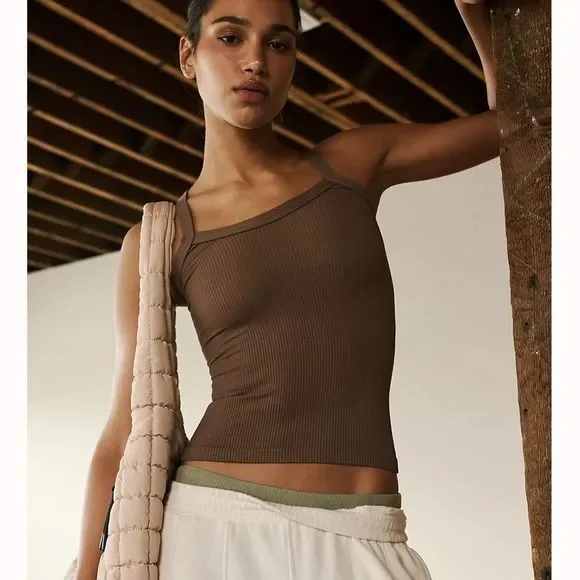 FREE PEOPLE | NWOT Happiness Runs Strappy Back Long Crop in Wild Mustang - Picture 2 of 6